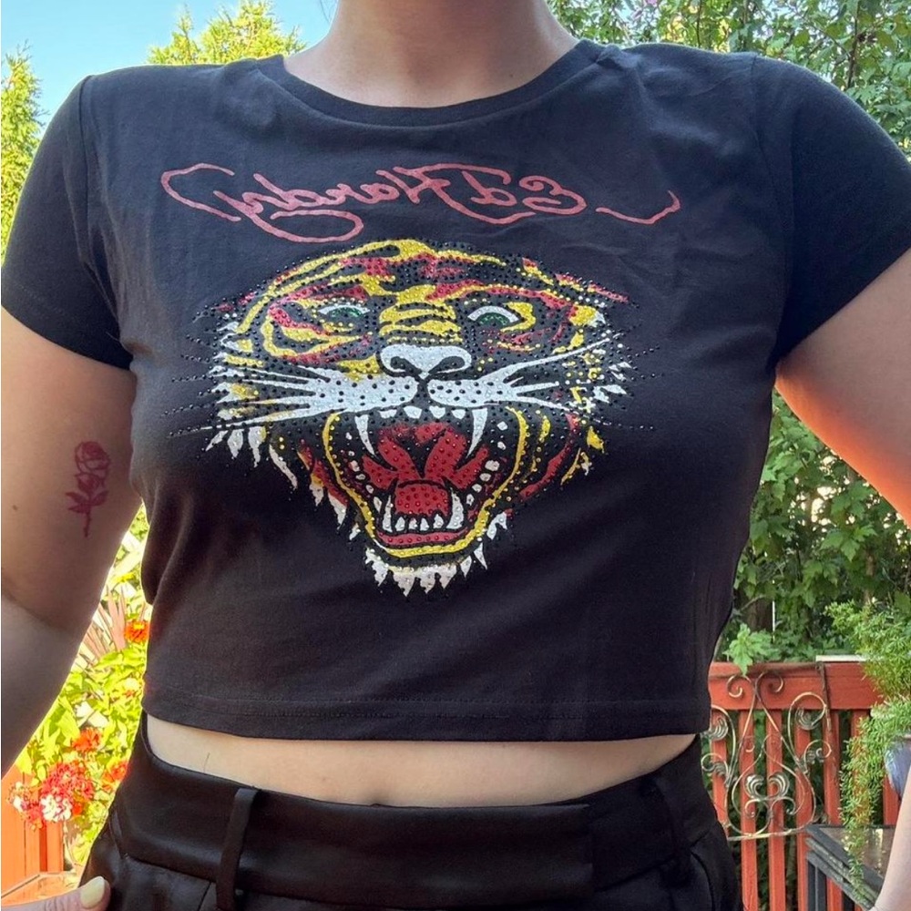 Ed Hardy Black and Red Tiger Crop Top